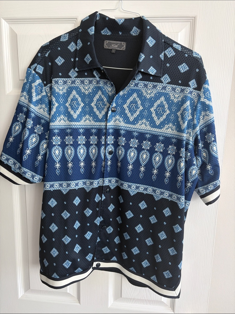 Kith Navy and Light Blue Paisley Bandana Short-Sleeve Button-Down